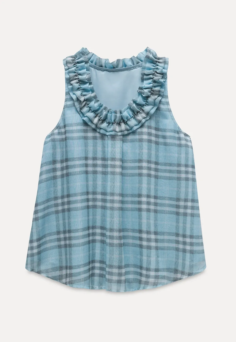 Women’s Ruffle Trim U-Neck Plaid Tank Top