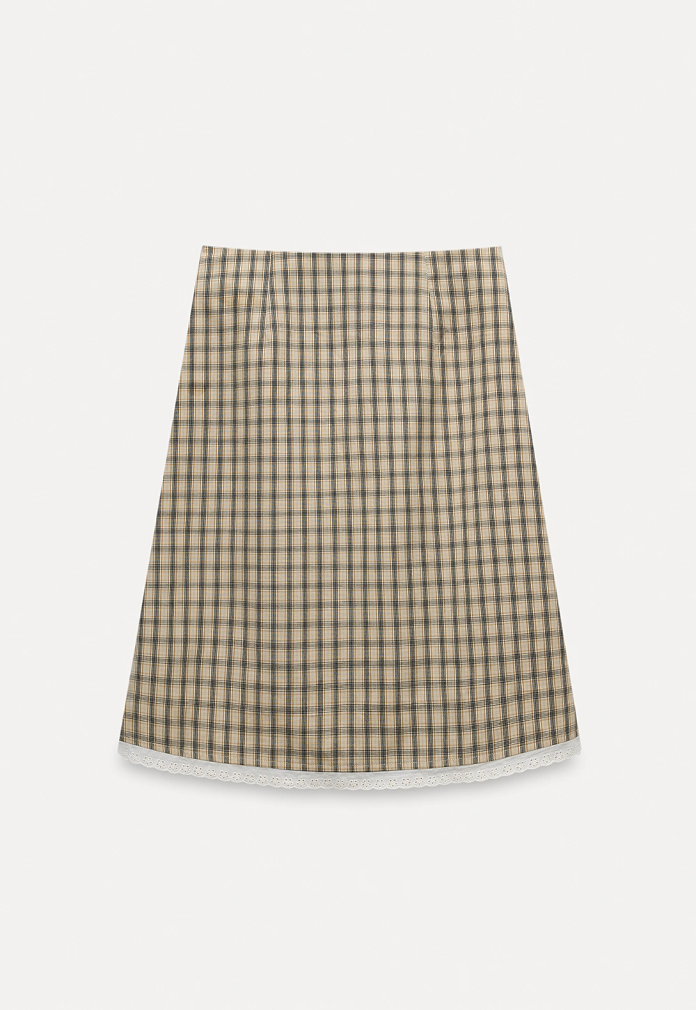Women's Plaid A-Line Skirt with Lace Trim