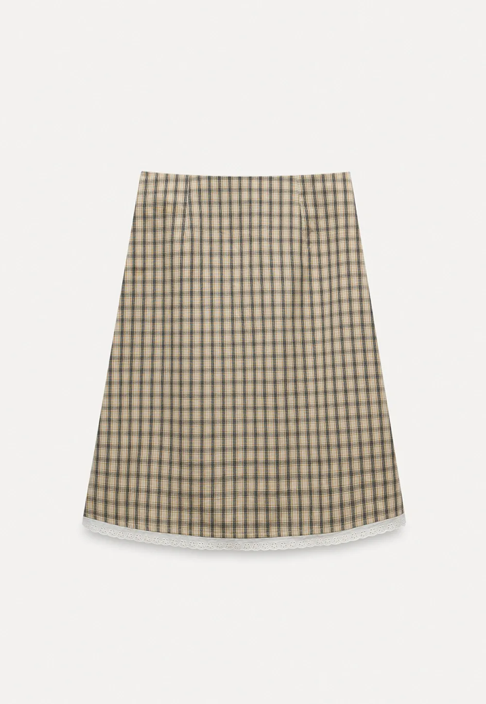 Women's Plaid A-Line Skirt with Lace Trim