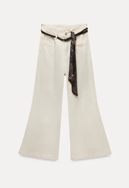 Braided-Belt Flared Jeans with Scarf Tie