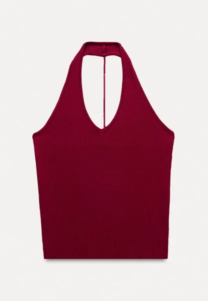 Women's Ribbed Halter Neck Knit Tank Top