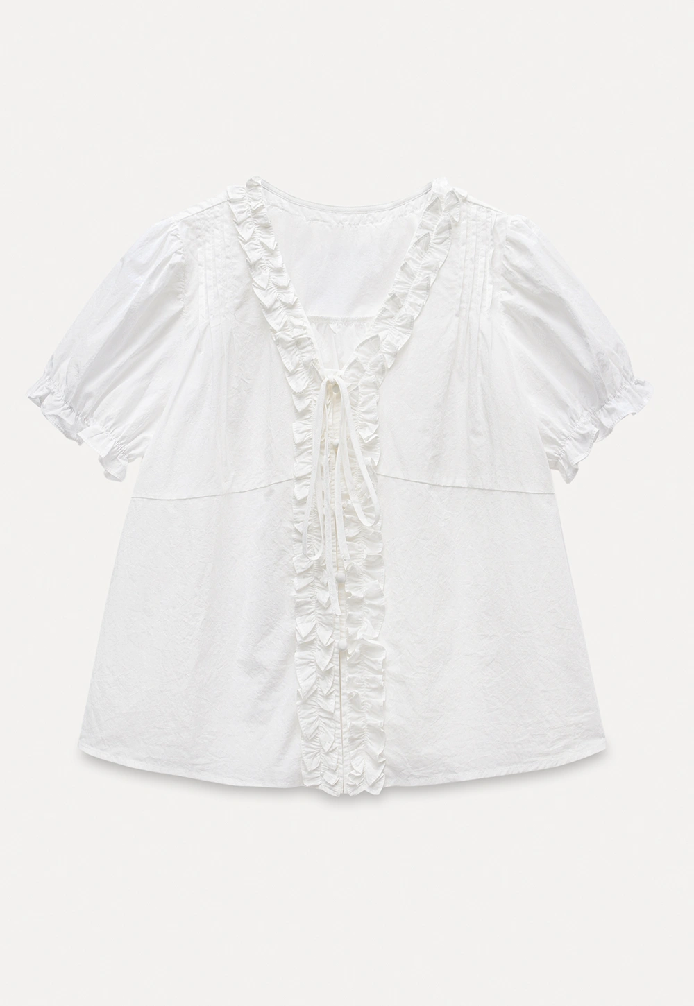 Women's Ruffle Trim Puff Sleeve Blouse
