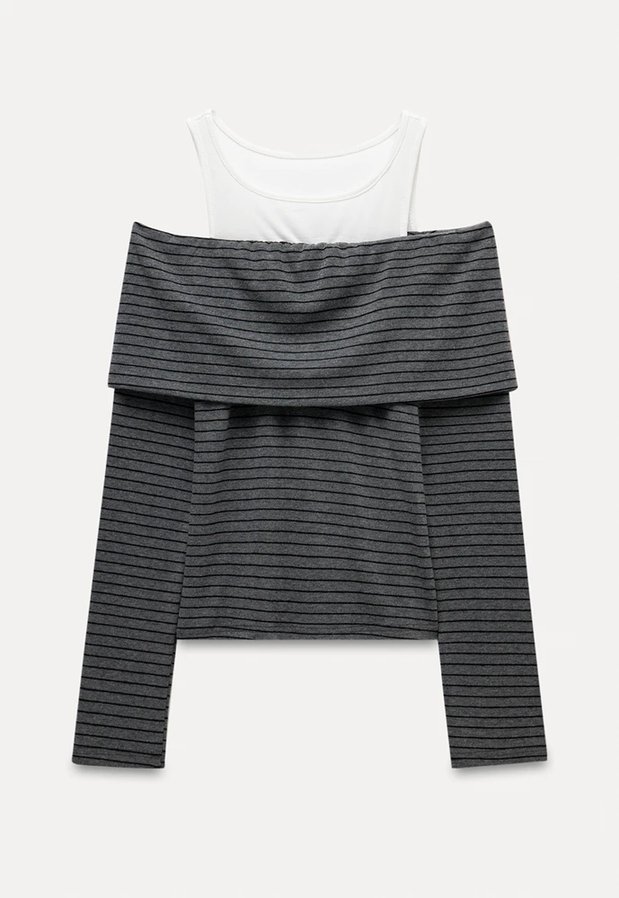 Spliced Faux Two-Piece Off-Shoulder Top