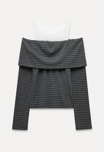 Spliced Faux Two-Piece Off-Shoulder Top