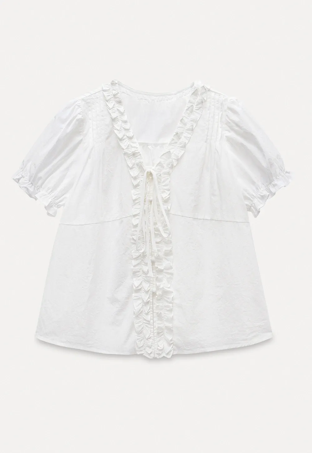 Women's Ruffle Trim Puff Sleeve Blouse