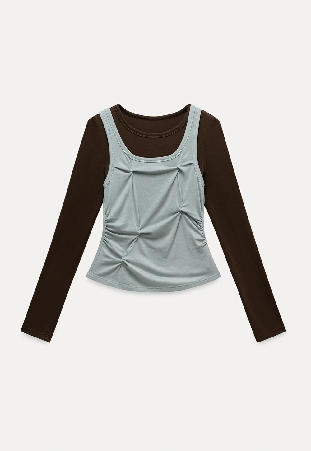 Women's Cami-Overlay Ruched Long Sleeve Top