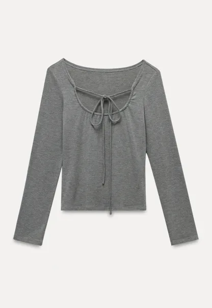 Women's Tie-Front Cutout Long-Sleeve Top