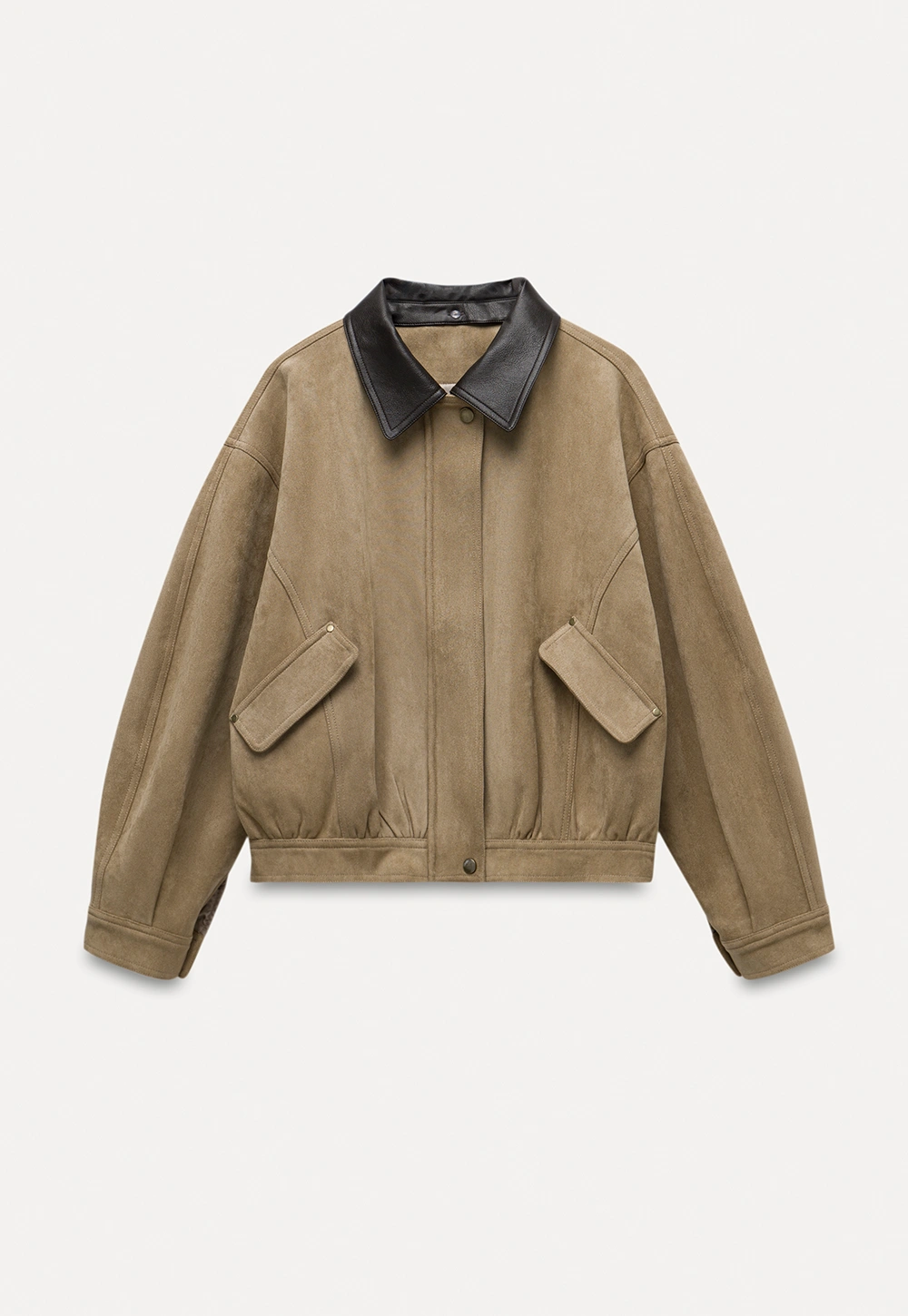 Women's Contrast Collar Faux-Suede Bomber Jacket