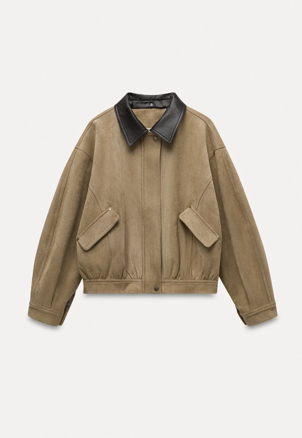 Women's Contrast Collar Faux-Suede Bomber Jacket