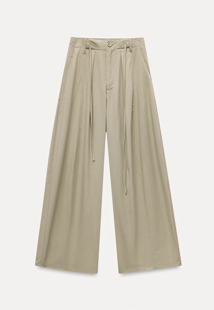 Tie-Waist Pleated Wide-Leg Pants
