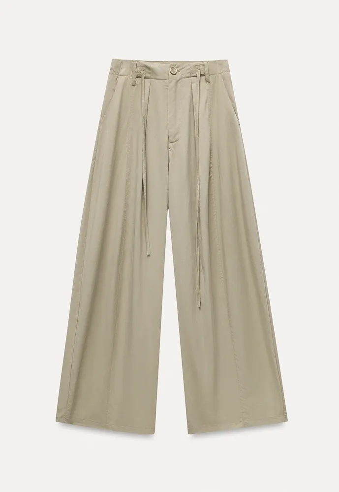 Tie-Waist Pleated Wide-Leg Pants