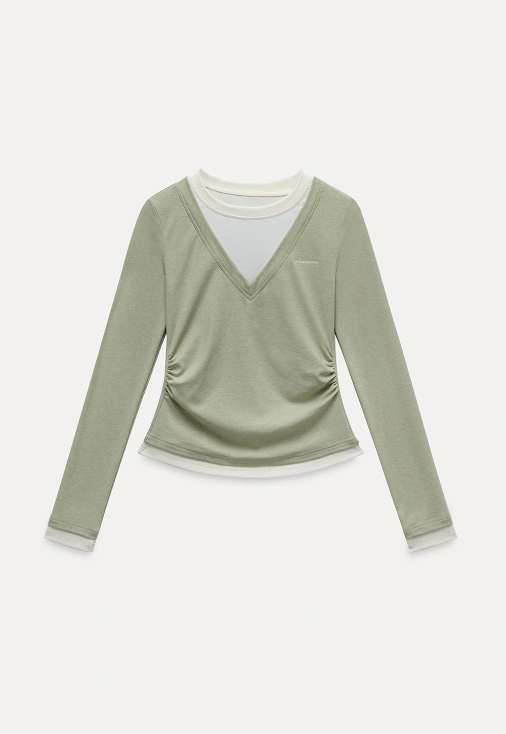 Women's Layered V-Neck Ruched Long Sleeve Top