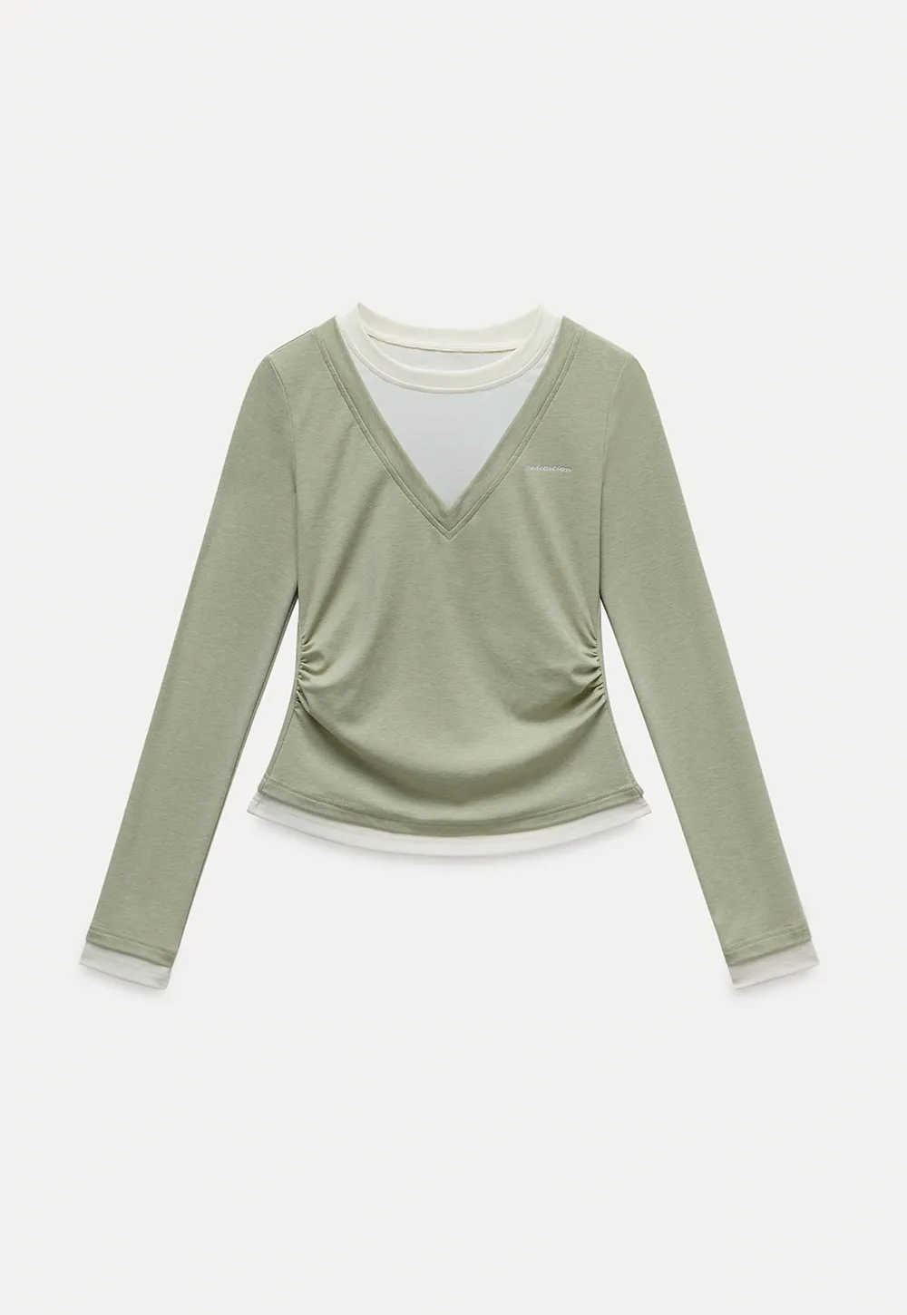 Women's Layered V-Neck Ruched Long Sleeve Top