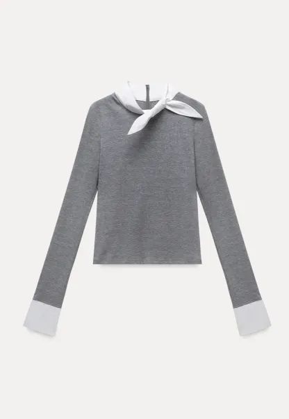 Women's Colorblock Scarf Neck Long Sleeve Top