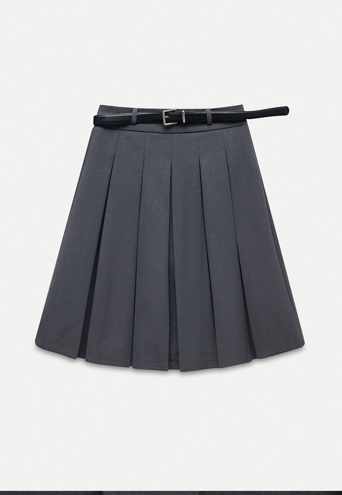 Belted Pleated Mini Skirt