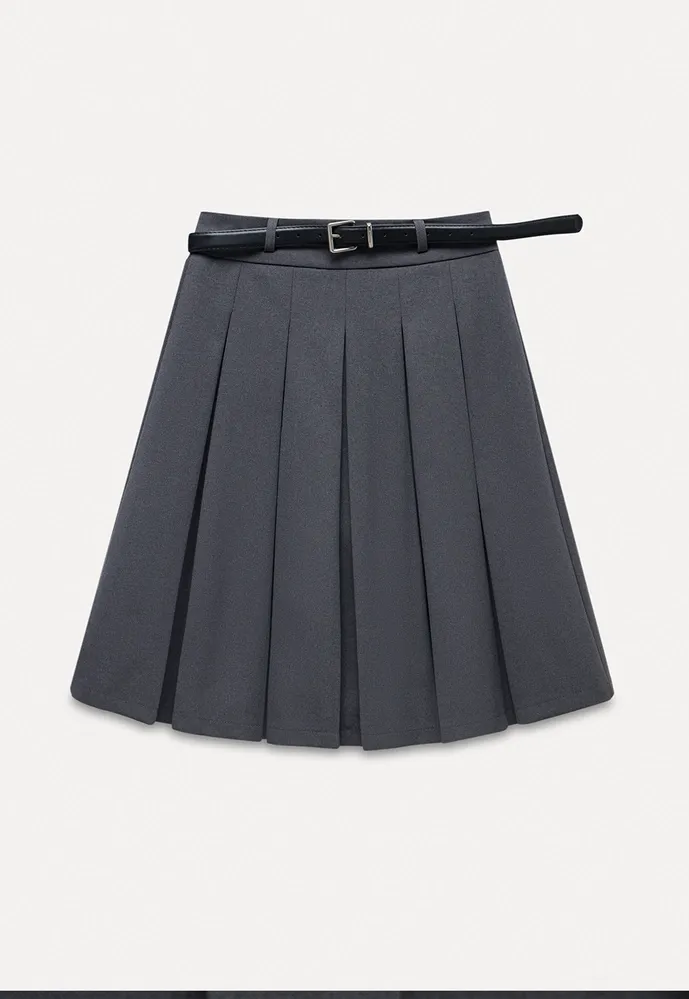 Belted Pleated Mini Skirt