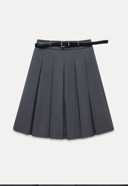 Belted Pleated Mini Skirt