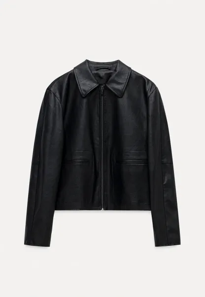 Women Faux Leather Zip-Up Jacket