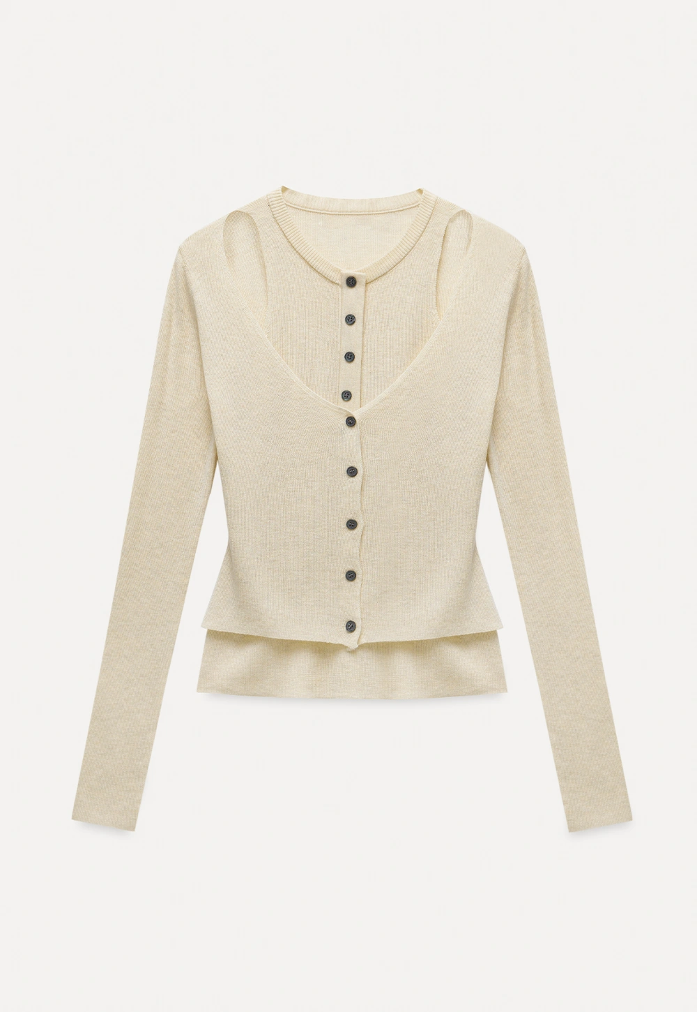 Cut-Out Button Long Sleeve Knit Top