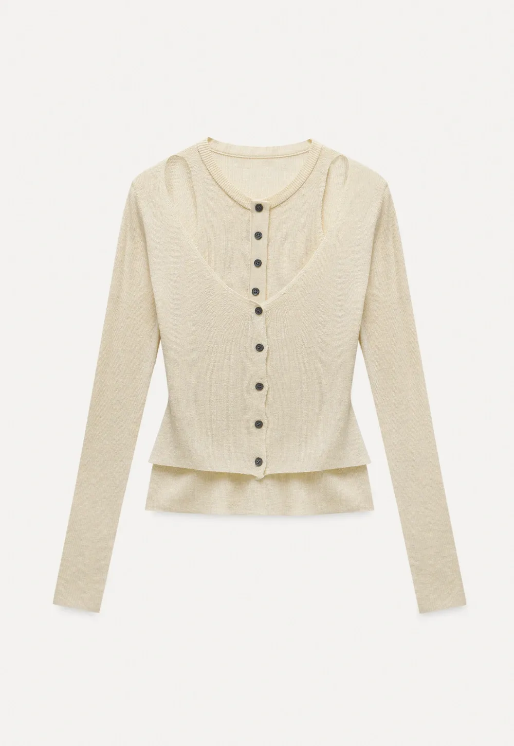 Cut-Out Button Long Sleeve Knit Top