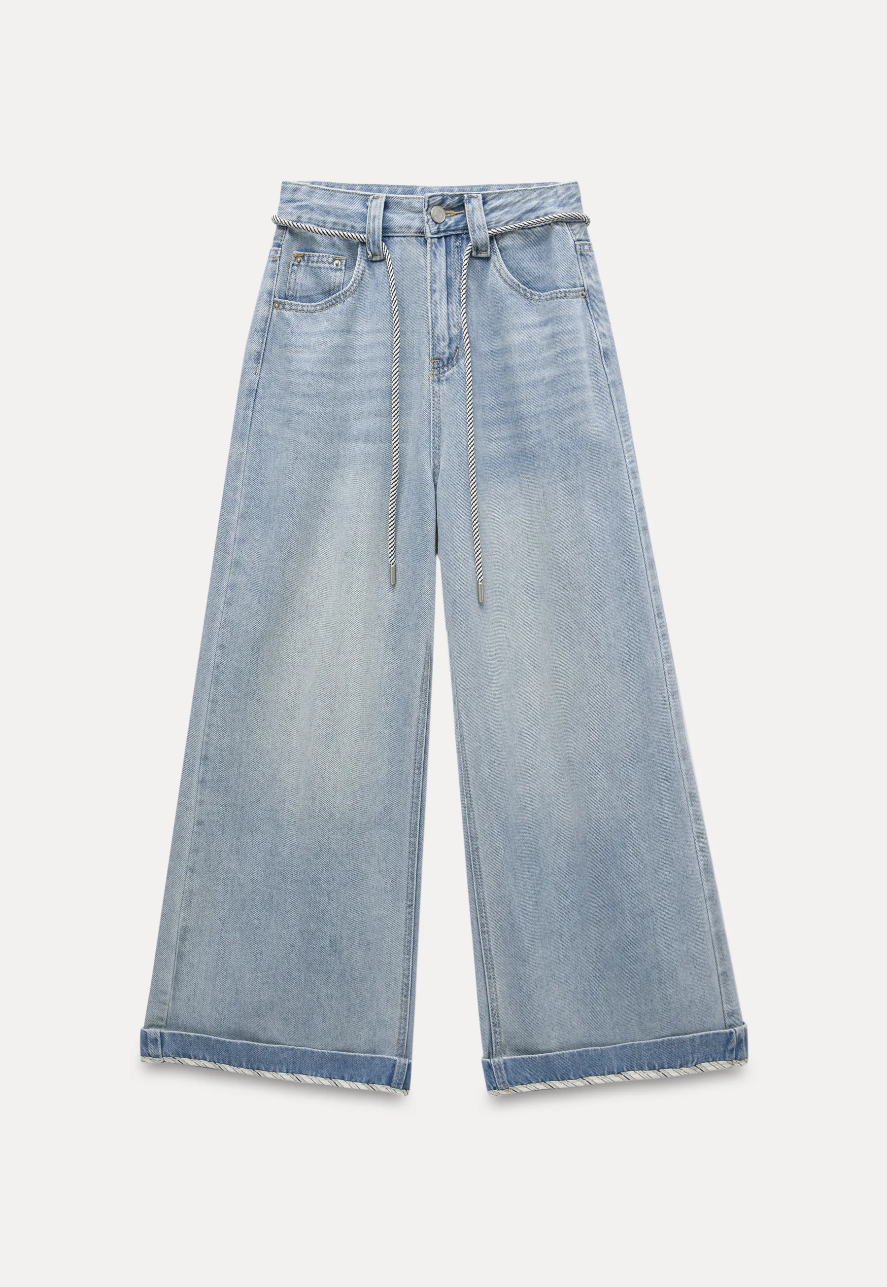 Women's High Waist Wide Leg Cropped Jeans with Belt