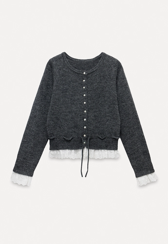 Lace-Trim Cardigan Sweater