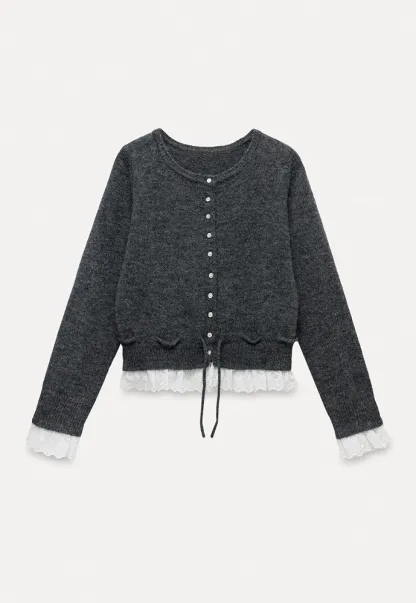 Lace-Trim Cardigan Sweater
