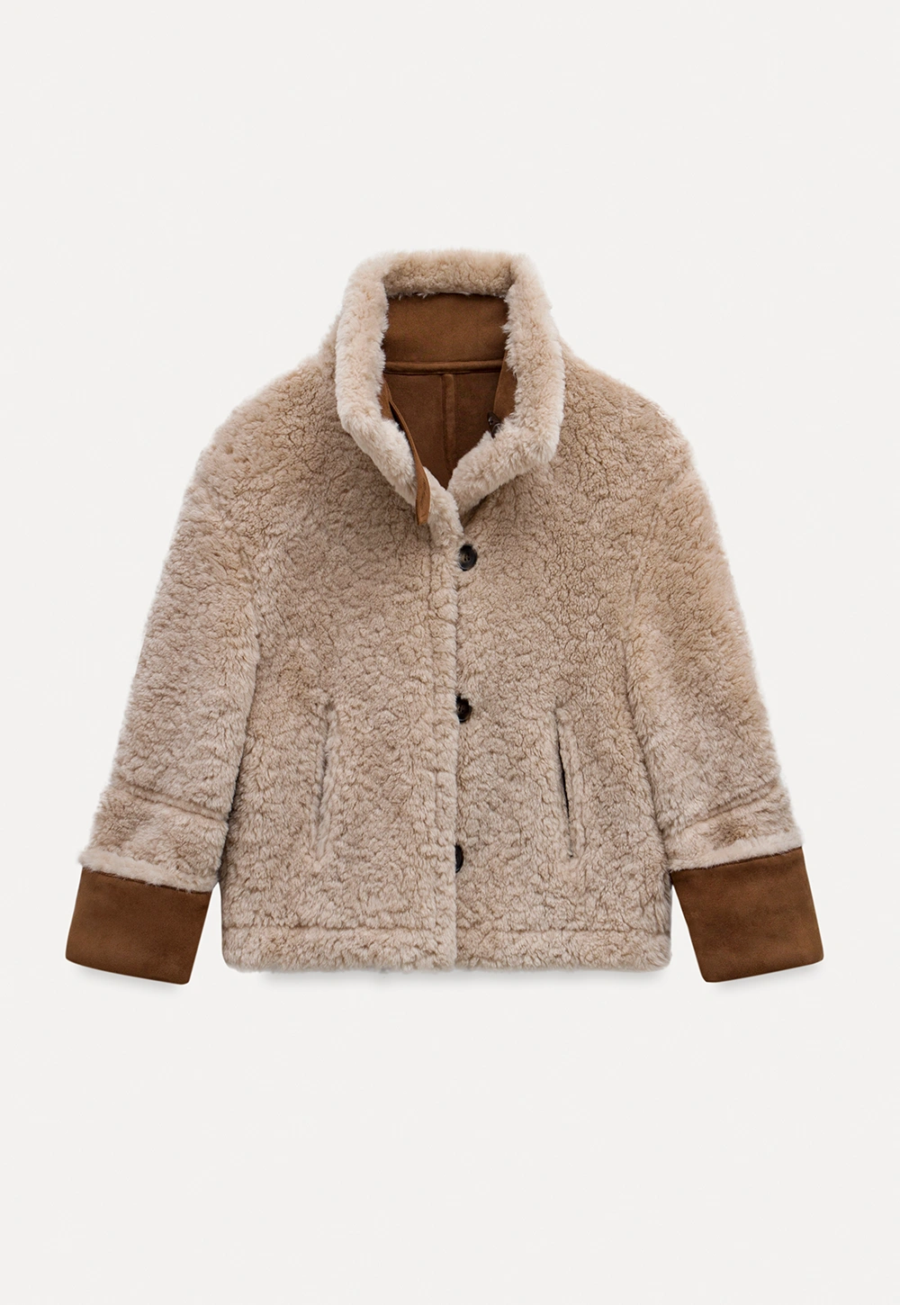 Dual-Wear Suede Patchwork Coat with Soft Teddy Fleece Lining