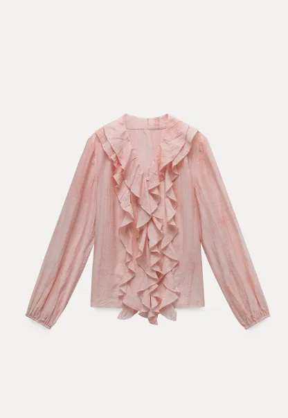 Womens Ruffle Chiffon Long Sleeve Blouse