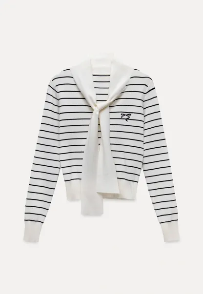 Womens Casual Striped Bow Knot Sweater