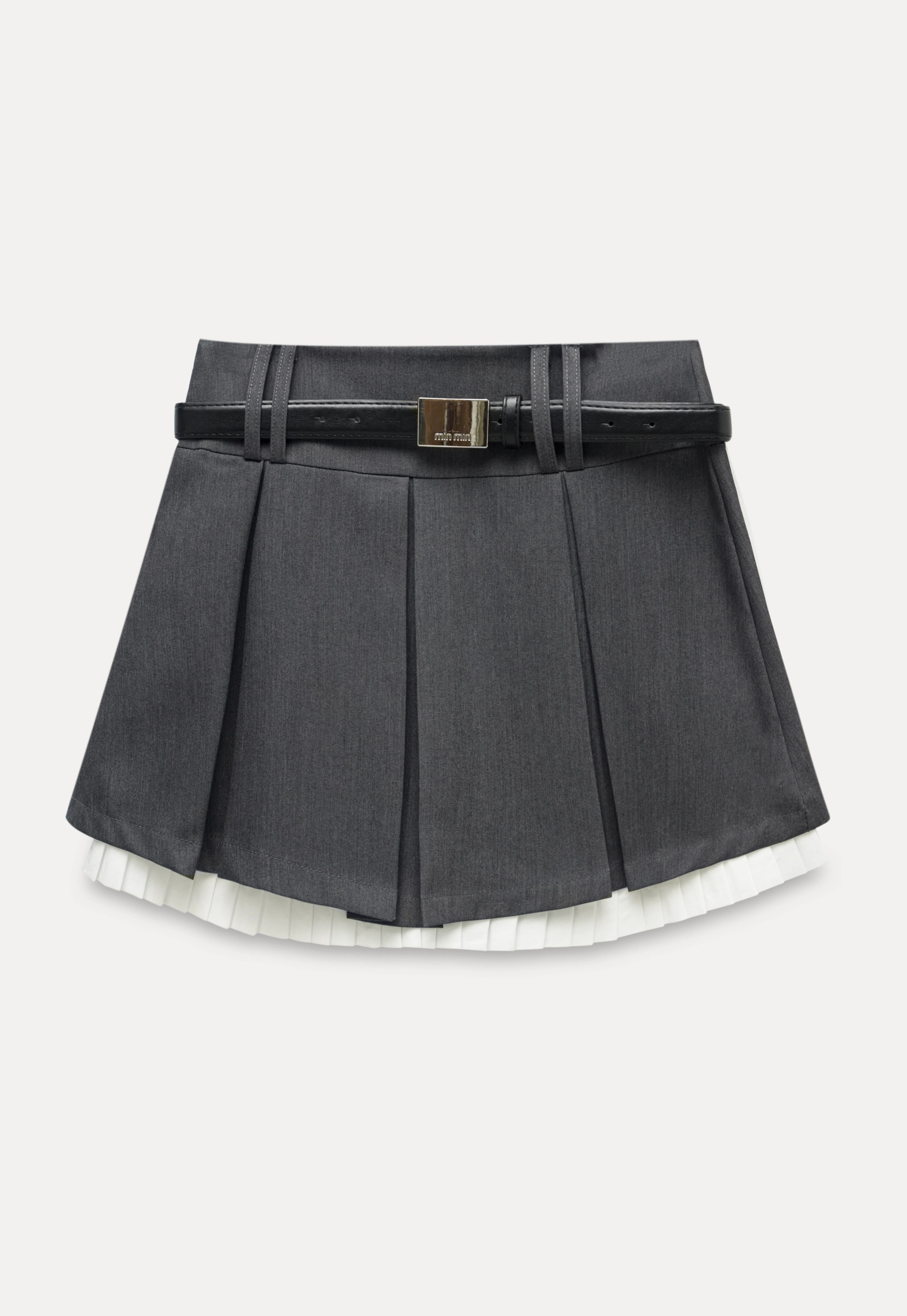 Pleated Layered Skirt Shorts with Belt