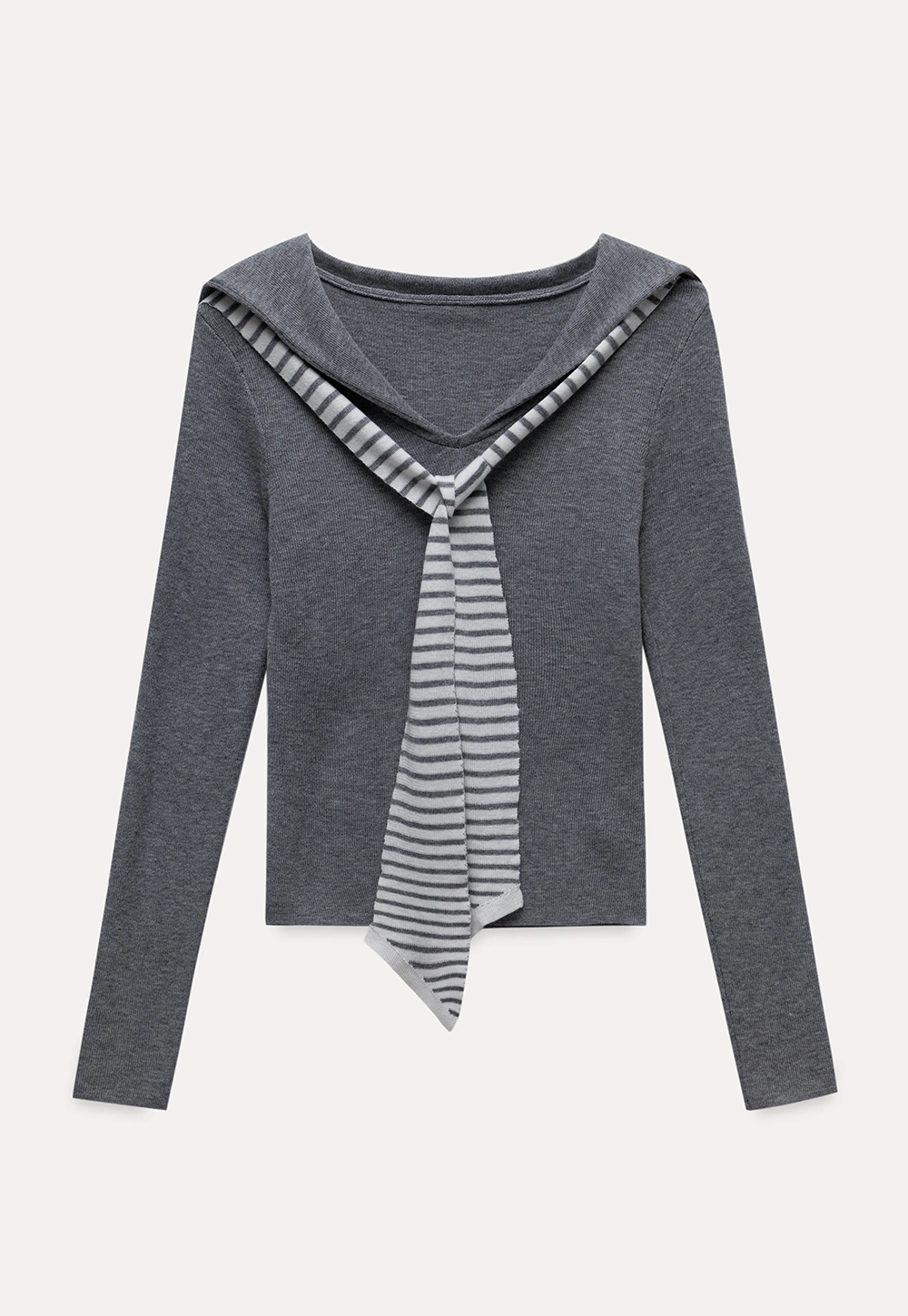 Womens Sailor Collar Long Sleeve Knit Top with Tie