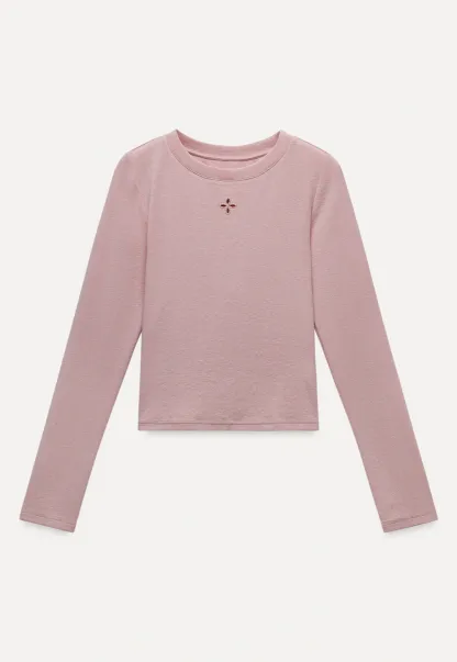 Womens Pink Fitted Long Sleeve Tee