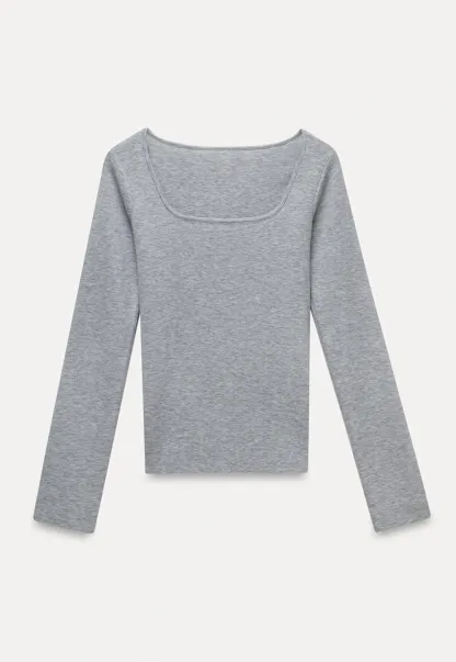 Womens Square Neck Long Sleeve Knit Top