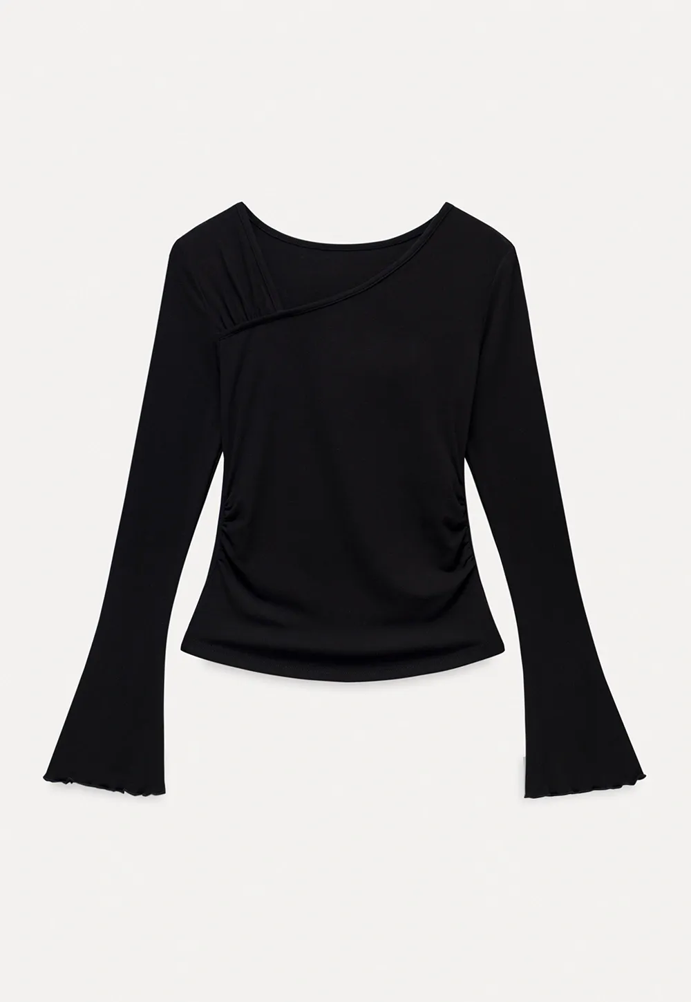 Womens Asymmetrical Neck Slim Fit Long Sleeve Top