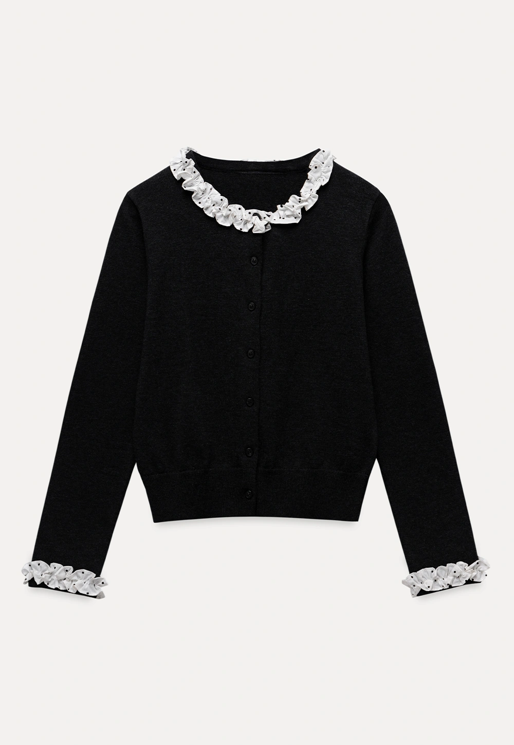 Ruffle Trim Button Down Knit Cardigan