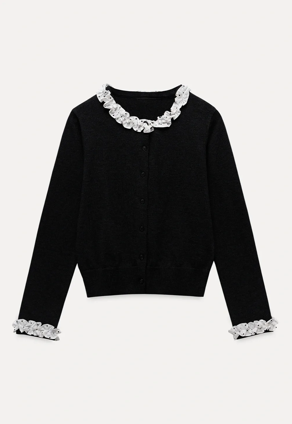 Ruffle Trim Button Down Knit Cardigan