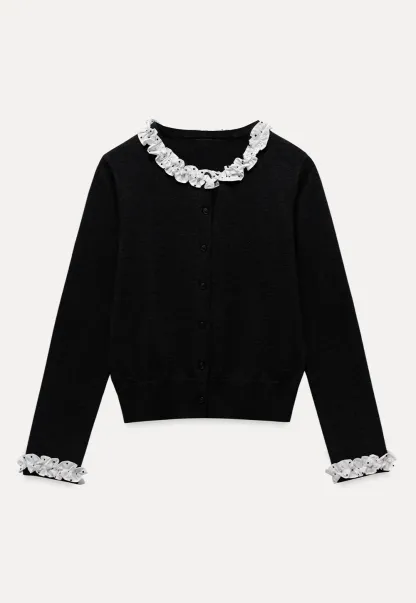 Ruffle Trim Button Down Knit Cardigan