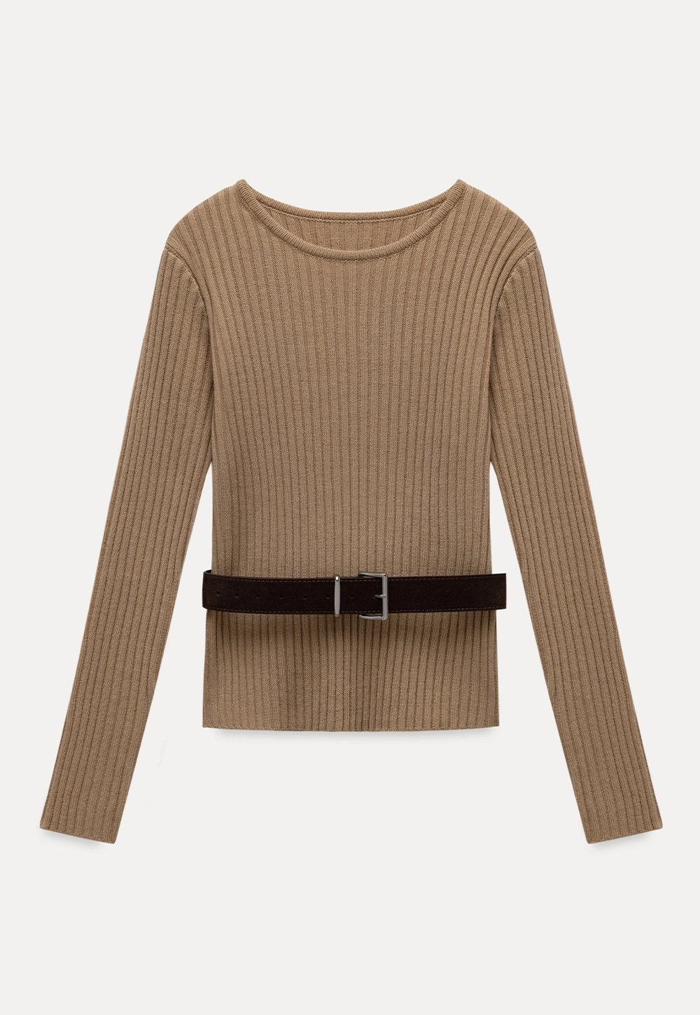 Womens Ribbed Crew Neck Long Sleeve Knit Top