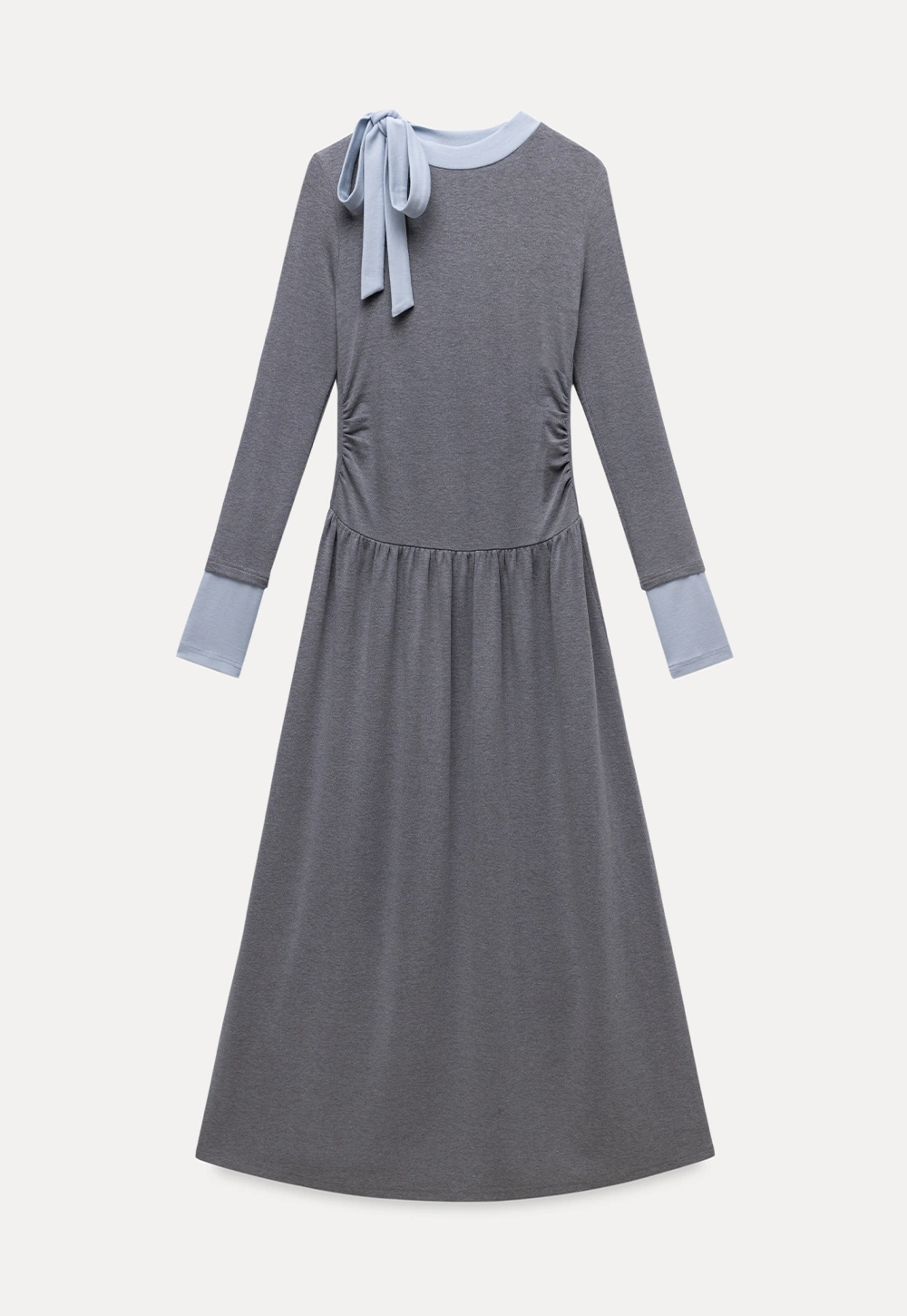elegant grey long sleeve casual a-line dress
