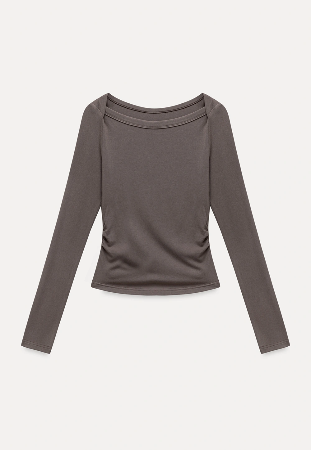 Women Boat Neck Ruched Long Sleeve T-Shirts