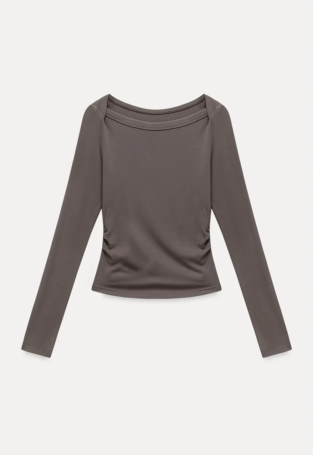 Women Boat Neck Ruched Long Sleeve T-Shirts