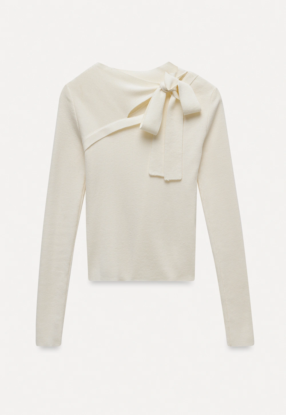 White Long Sleeve Knit Top With Tie