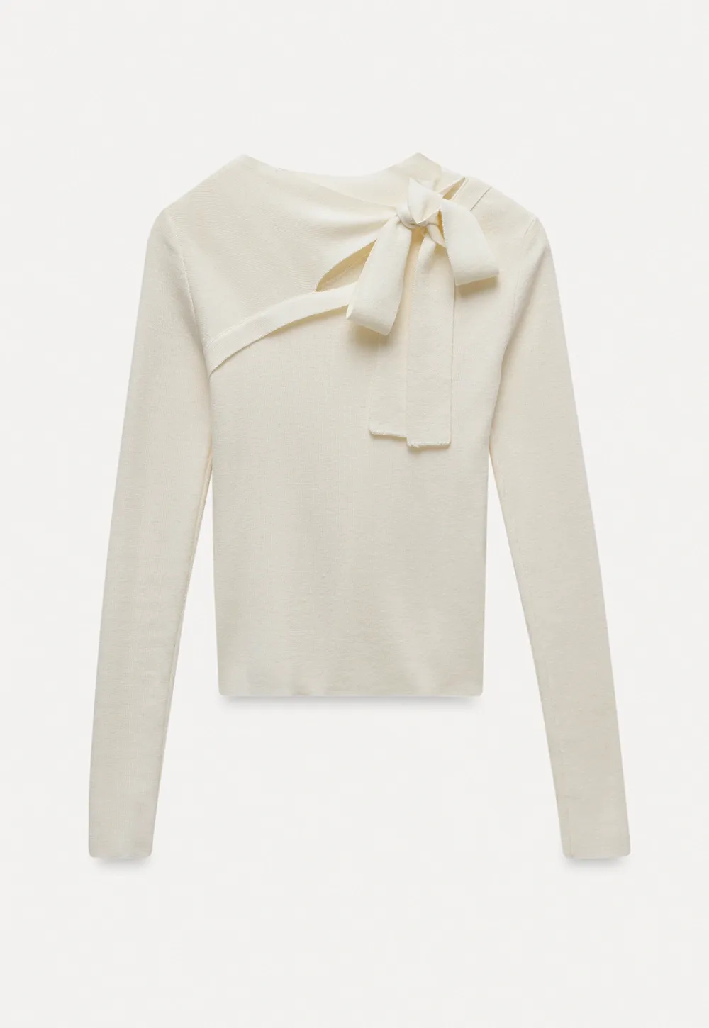 White Long Sleeve Knit Top With Tie