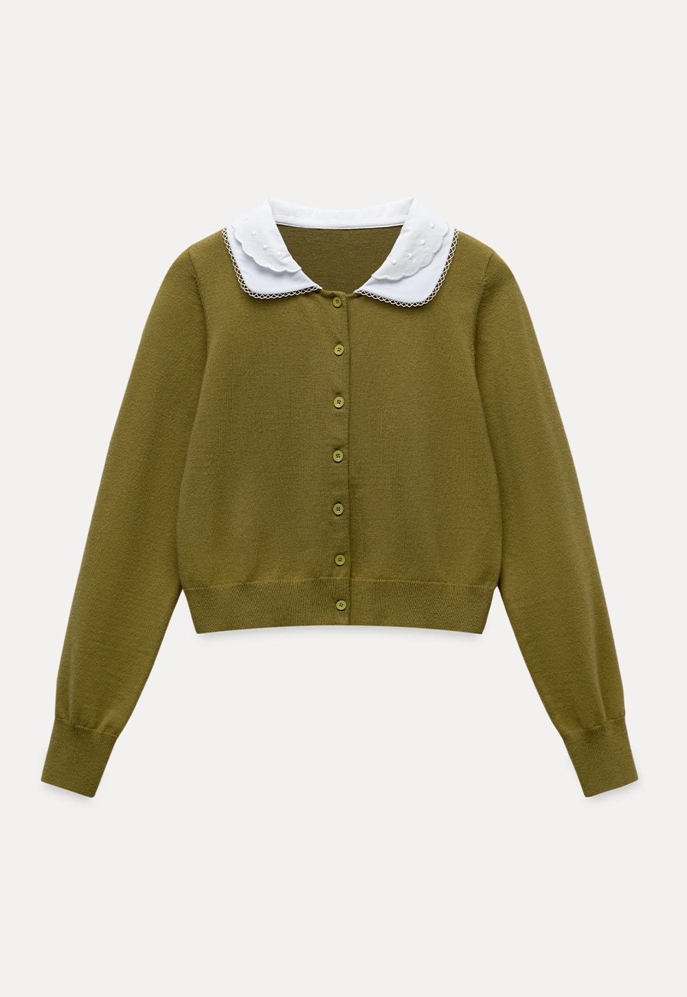 Womens Knit Cardigan with White Peter Pan Collar