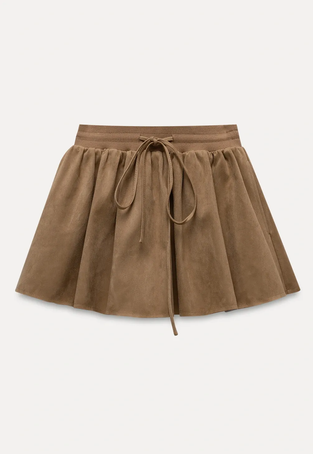 Womens Khaki Drawstring High Waist Pleated Mini Skirt