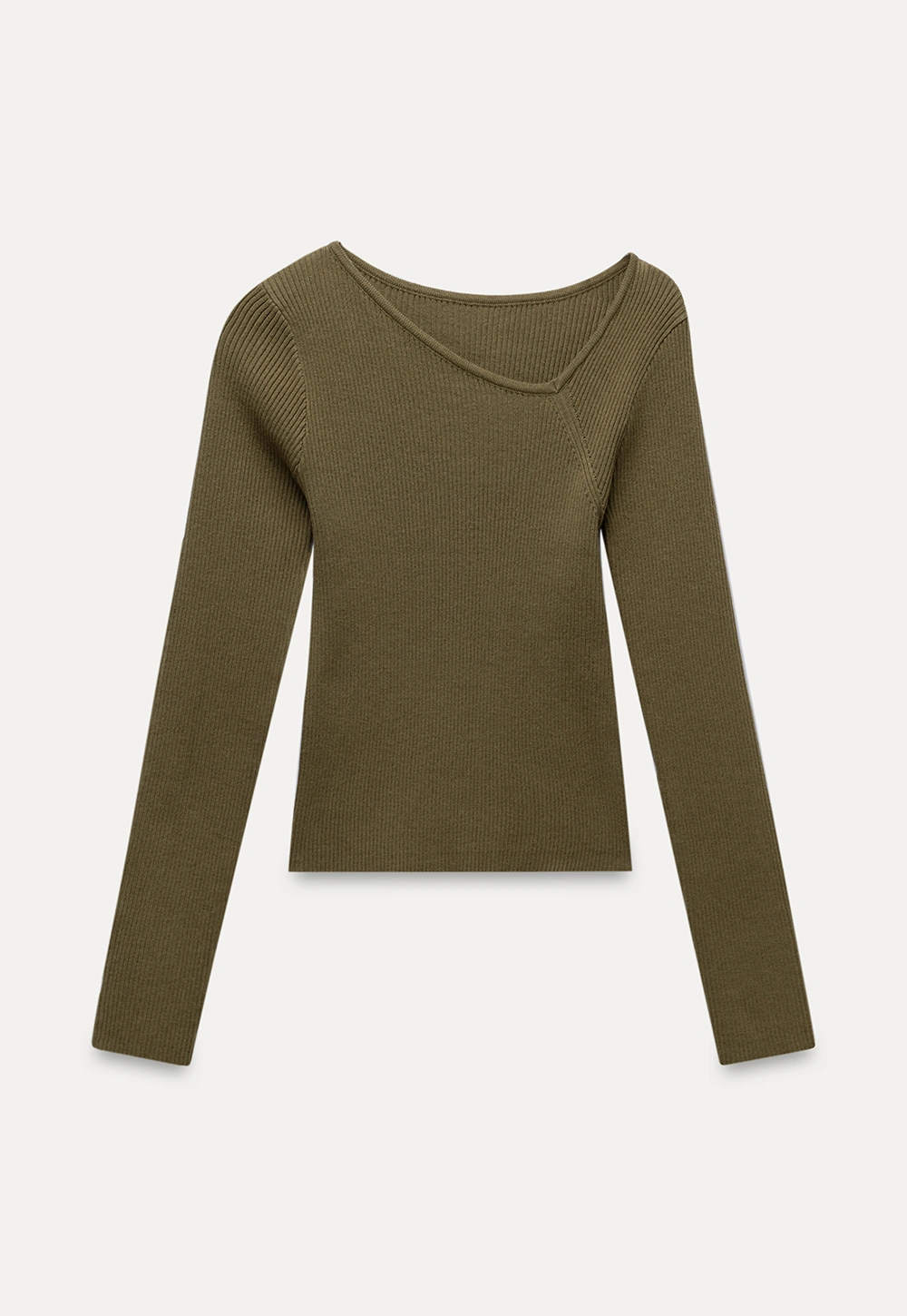 Womens Asymmetric Neck Ribbed Knit Long Sleeve Top