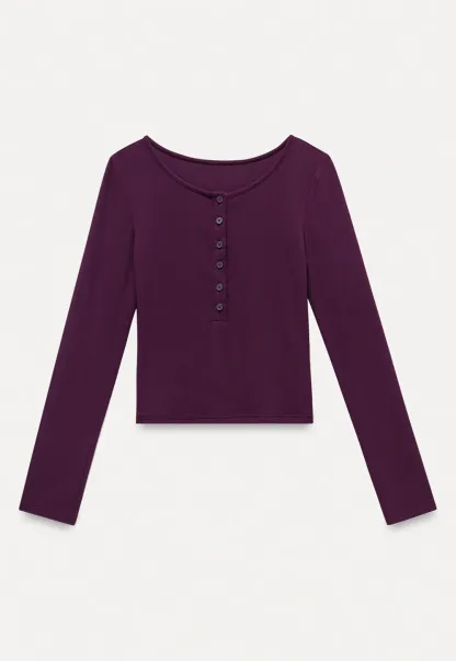 Womens Button Front Long Sleeve Henley Top