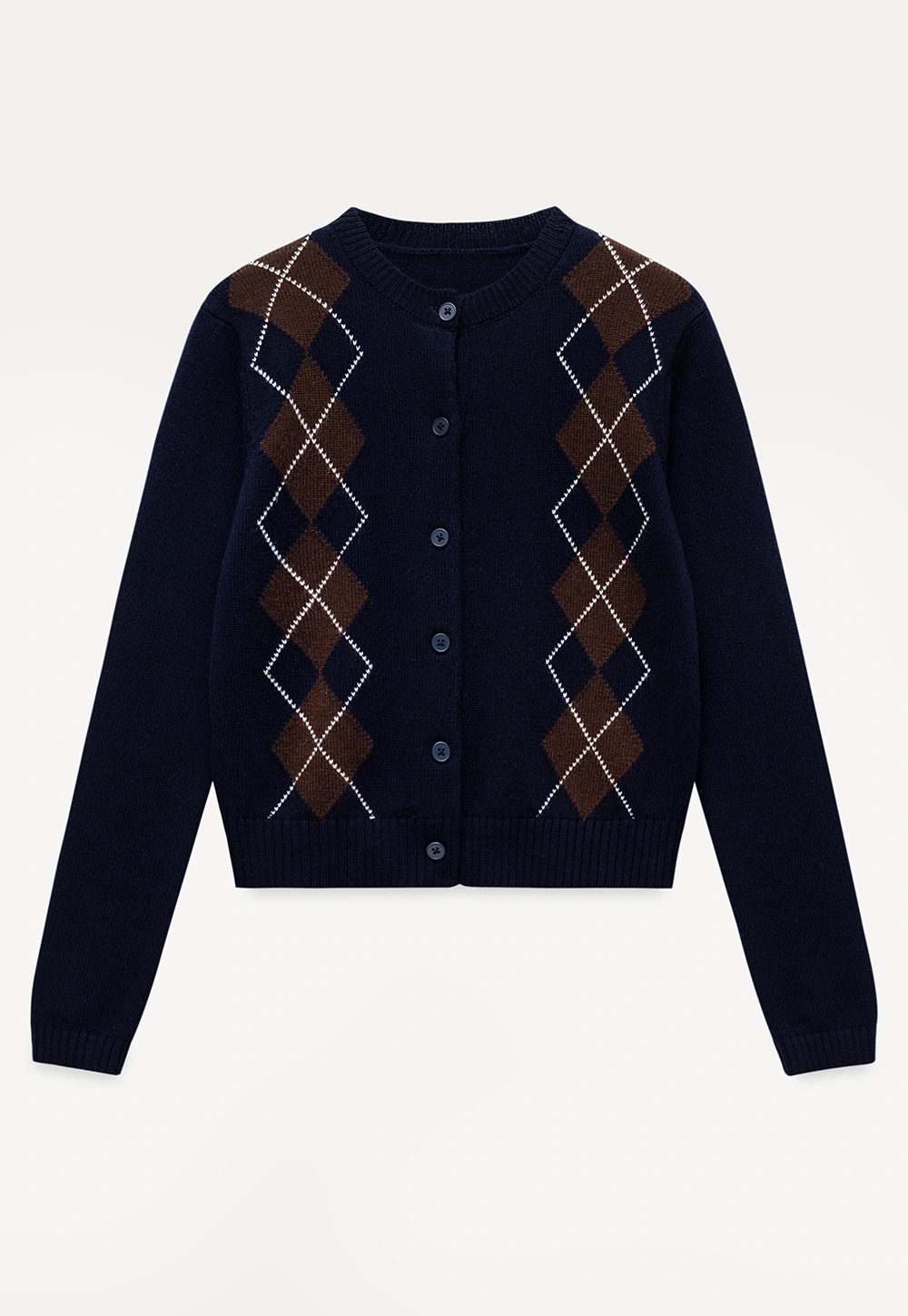 Womens Argyle Knit Cardigan Sweater Button Down Long Sleeve