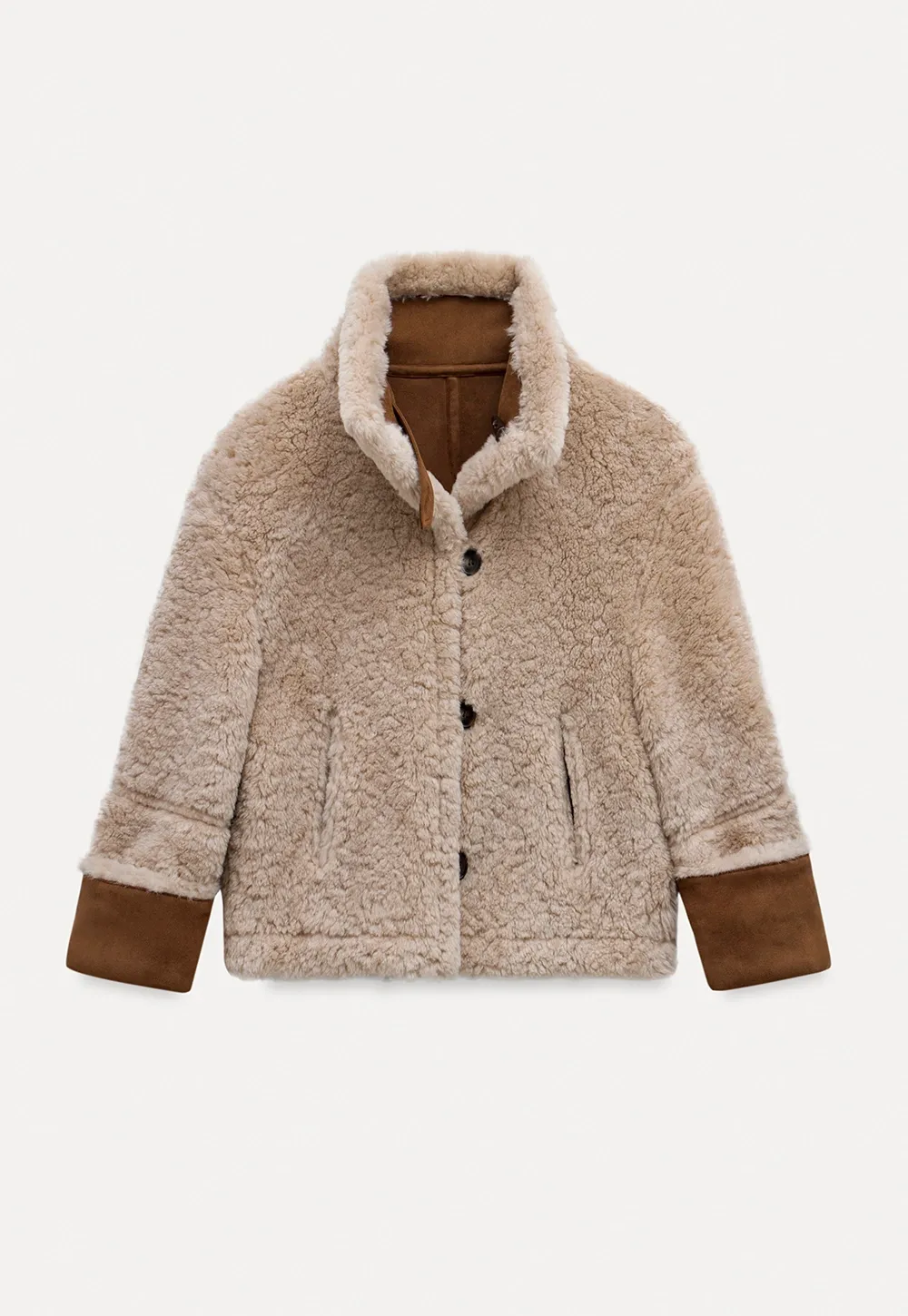 Dual-Wear Suede Patchwork Coat with Soft Teddy Fleece Lining